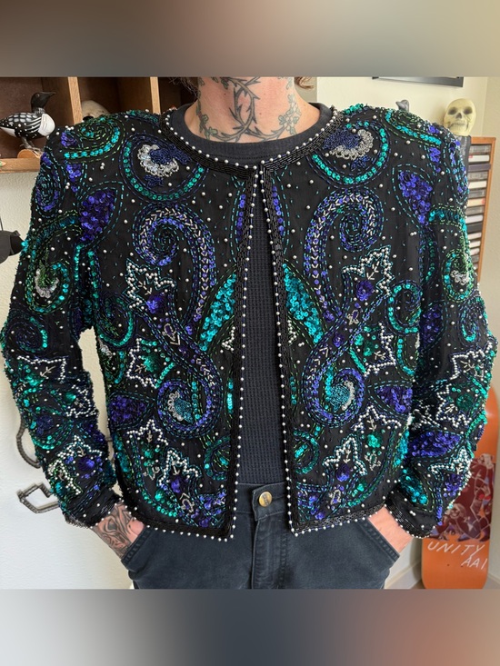 Laurence Kazar Jackets & Blazers - Vintage 80s Deadstock Laurence Kazar Silk Sequin Top ~ Size XL